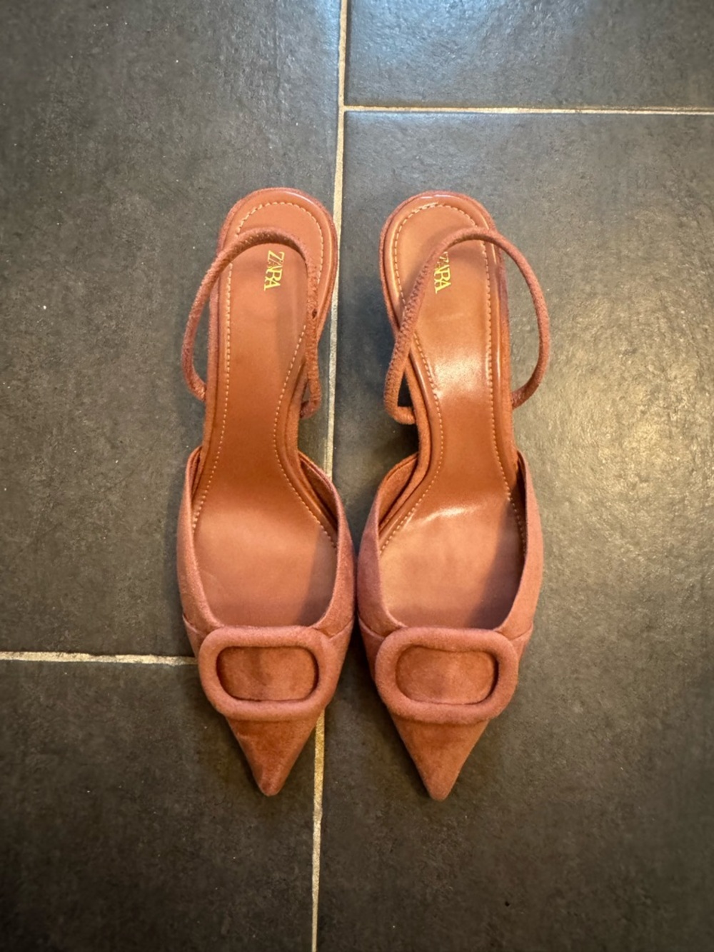 Zara Mauve Pink Pointed Toe Slingback Kitten Heels SZ 8 Faux Suede